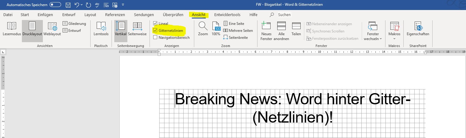 Gitternetz auf Word 1