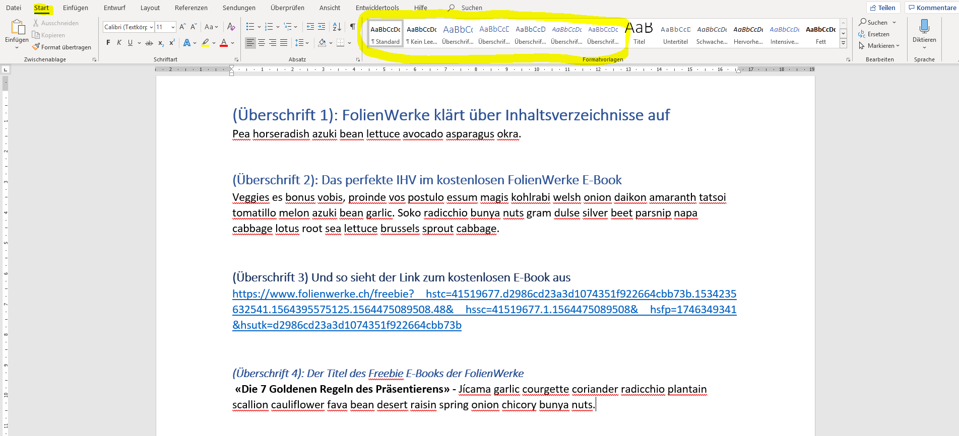 Inhaltsverzeichnis Auf Word Erstellen